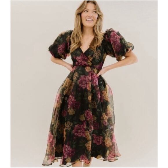 Flying Tomato Dresses & Skirts - Flying Tomato Organza Melanie Dress Floral Midi Dress, Cottagecore Romantic Sz S